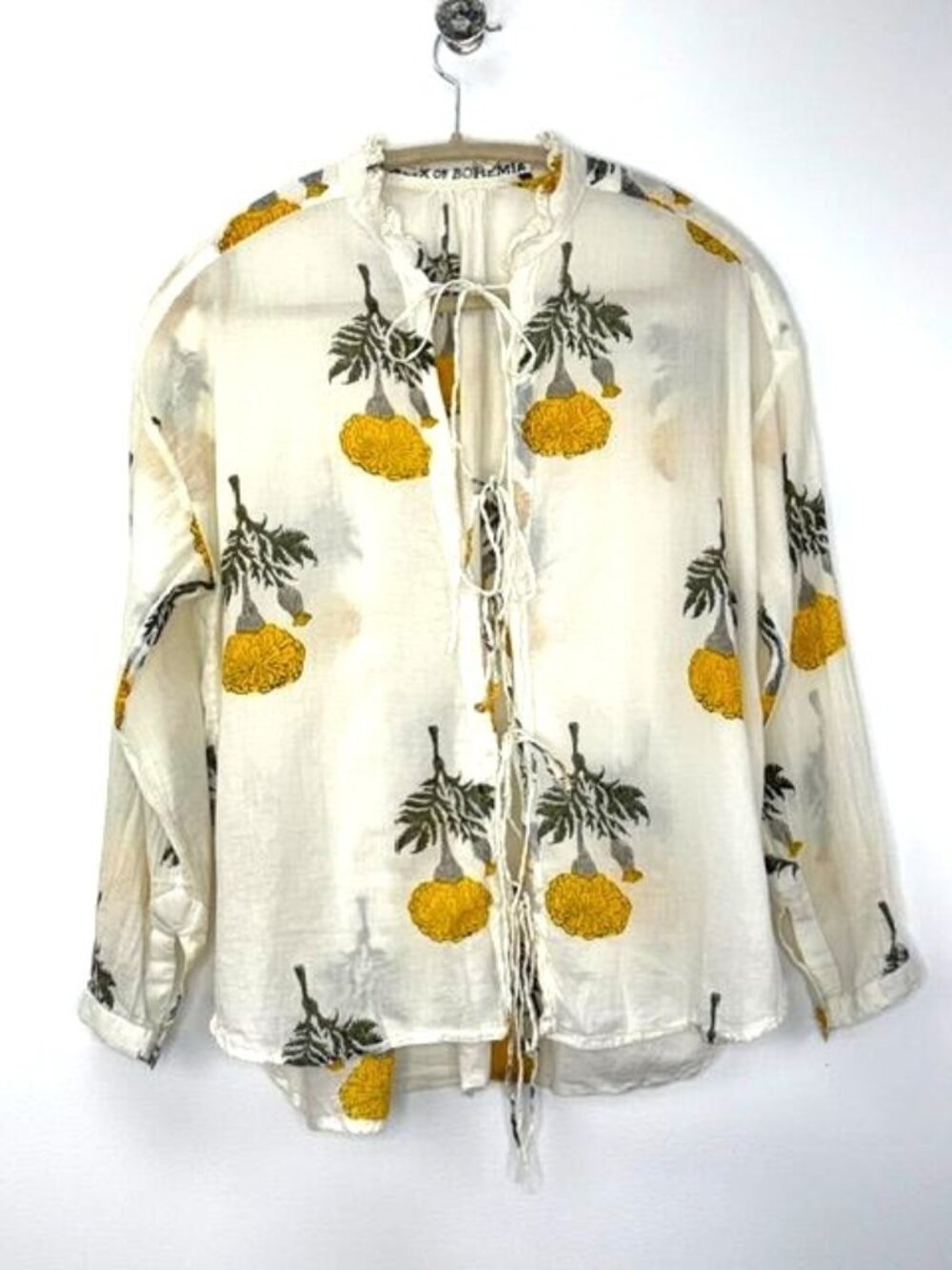 Alix of Bohemia Cream Marigold Tie Front Blouse Printed Cotton One Size